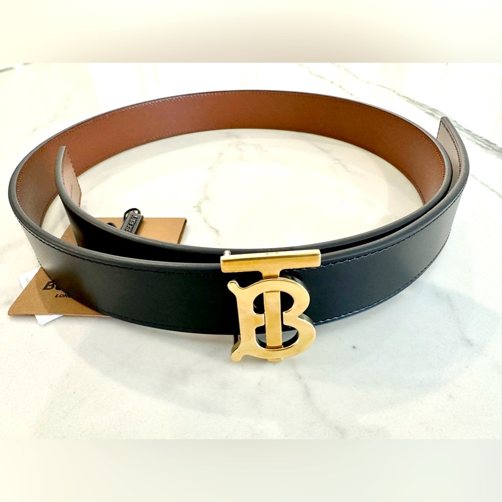 Burberry Black and Brown Belt with Gold Buckle
